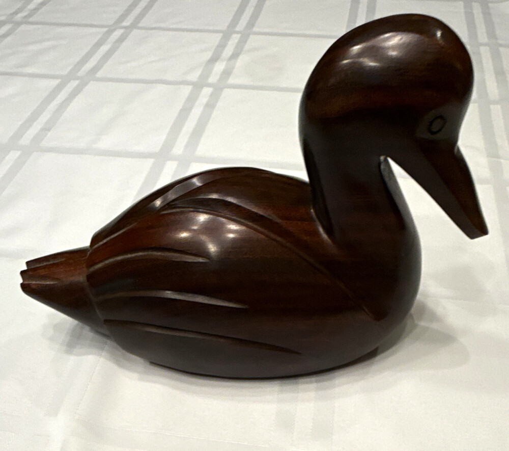Vintage Hand Carved Ironwood Duck Decoy Figurine Mid Century Modern 8” Long